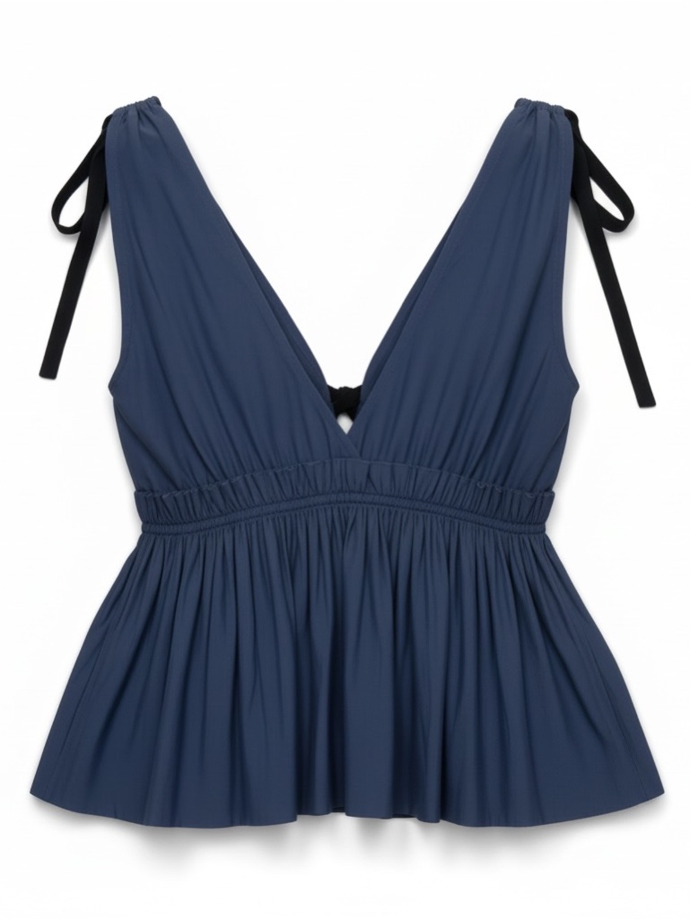 Calvin Rucker Navy Silk-Like Open Back Tie Shoulder Peplum Top Size XS
